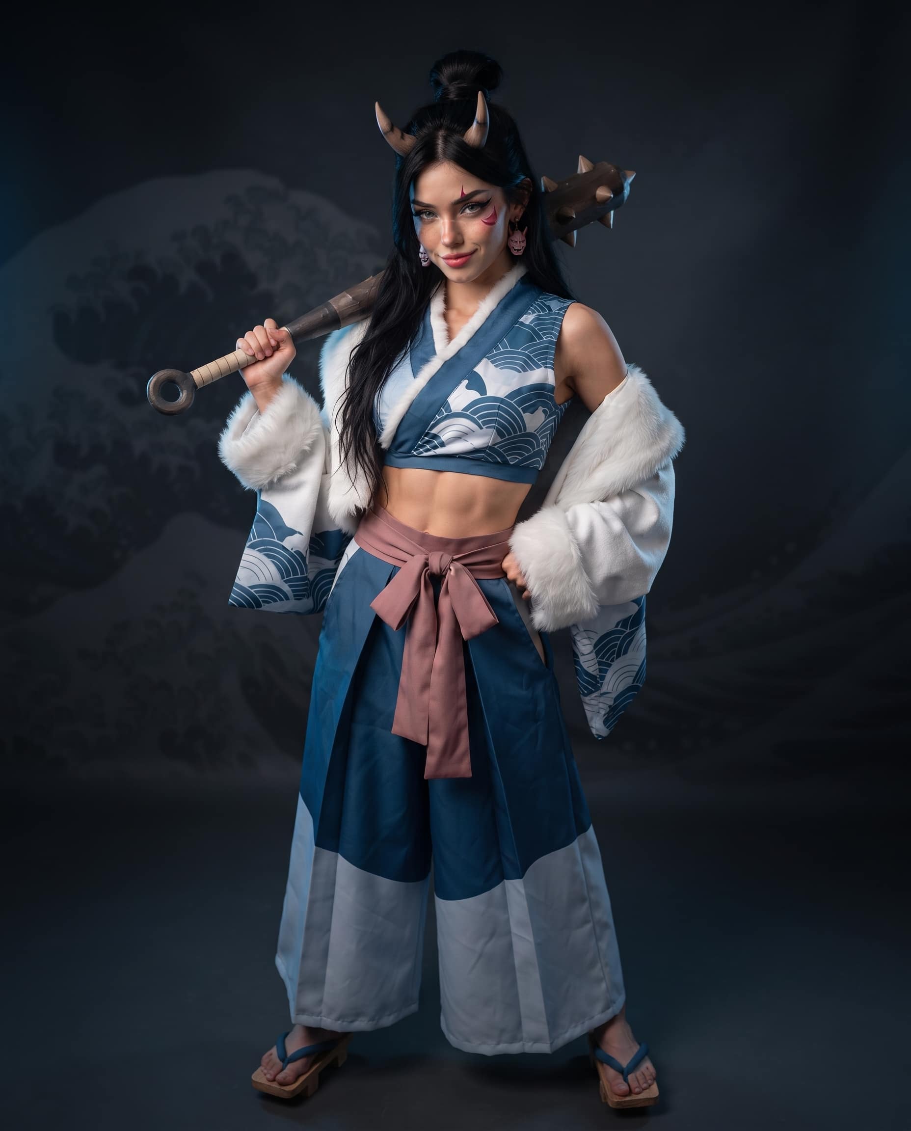 Luna Luxe in a studio-lit original oni warrior cosplay